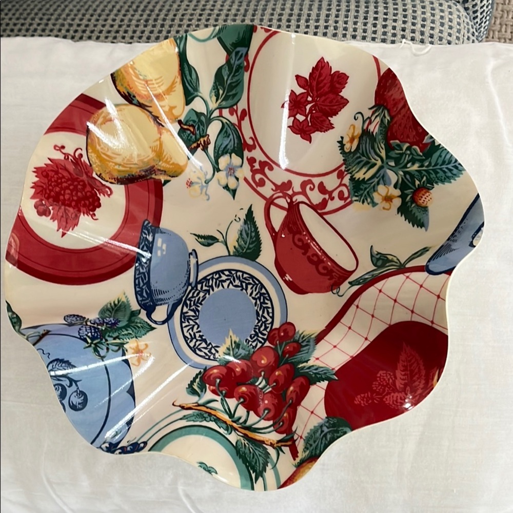 Floral Multicolor Ceramic Serving Bowl